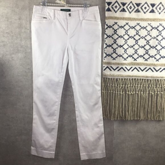 Lauren Ralph Lauren White Petite Straight-Leg Pants 2P Cotton/Elastane Blend - Picture 1 of 5